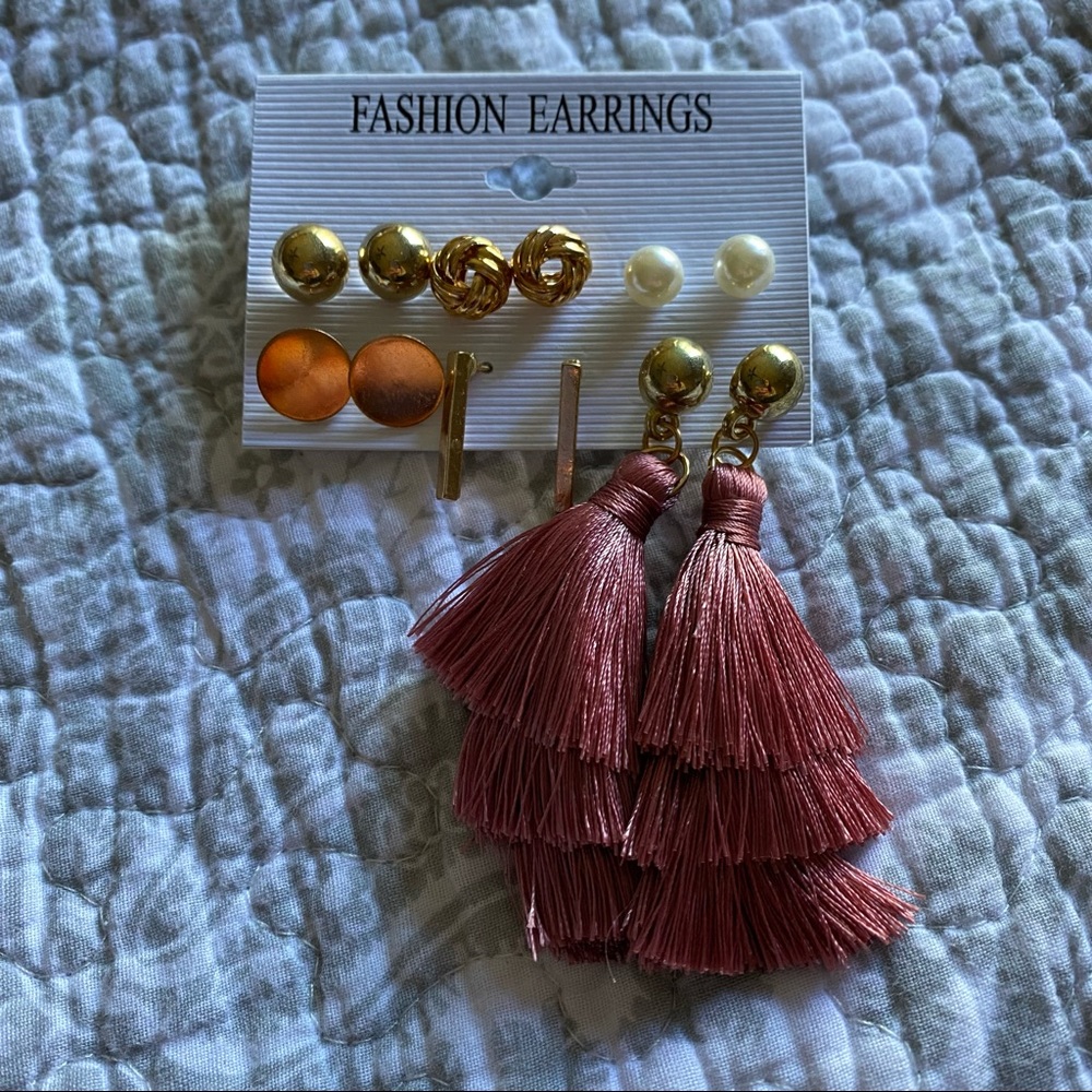 NWOT Set of 6 Gold and Rose Earrings